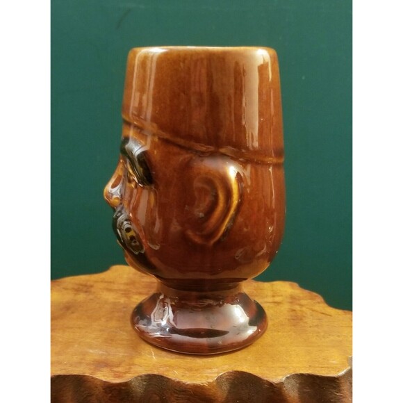 Vintage Mustache Man w/ Fez Brown Footed Mug 4.5" 6oz - Picture 2 of 6